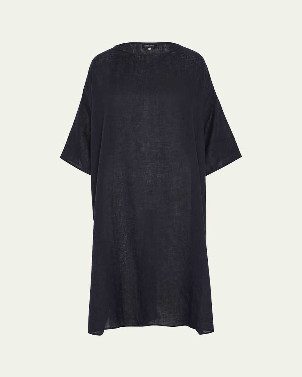 Sloped Shoulder Wide A-line Short Sleeve Scoop Neck Dress